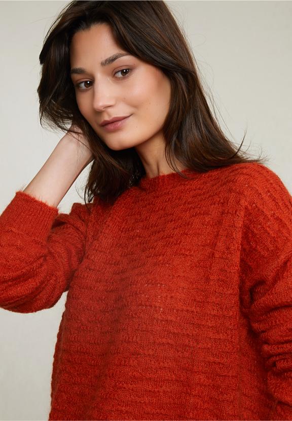 Orange Mohair Crew Neck Sweater - Orange