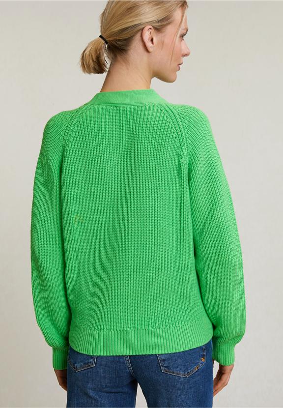 Green Buttoned V-Neck Cardigan Long Sleeves - Vert