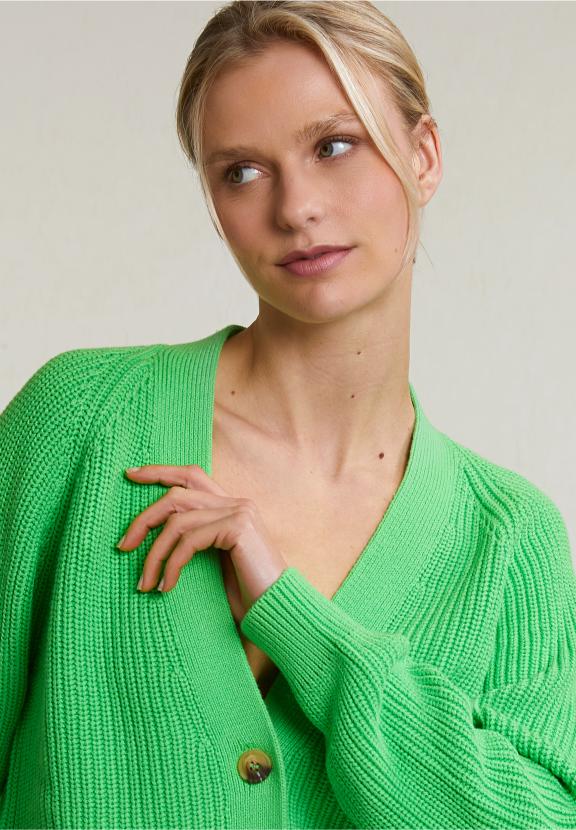 Green Buttoned V-Neck Cardigan Long Sleeves - Vert