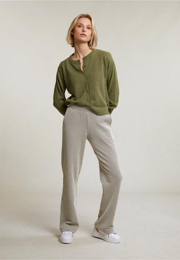 Khaki Buttoned Crew Neck Cardigan - Vert