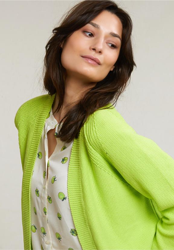 Green Basic Cardigan Long Sleeves - Vert