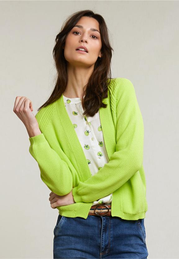 Green Basic Cardigan Long Sleeves - Vert