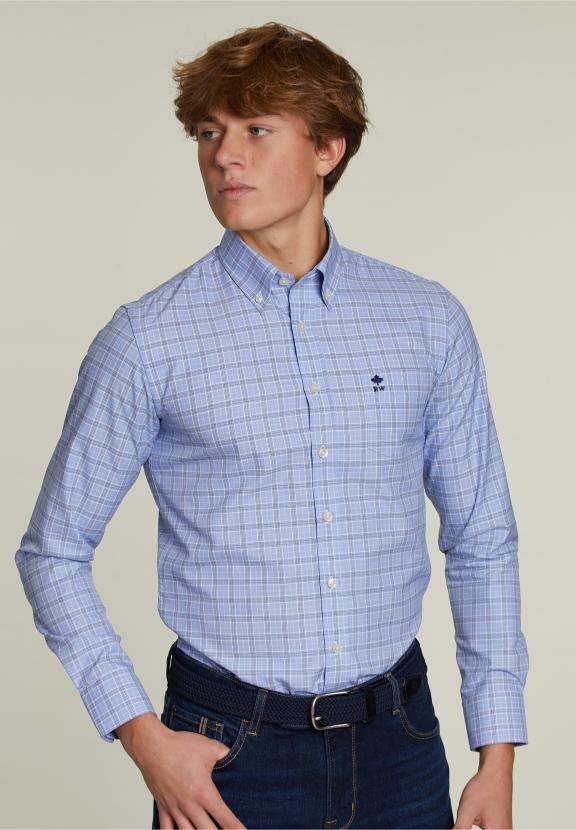 Custom Fit Checked Shirt With Pocket Blue/White - Multi