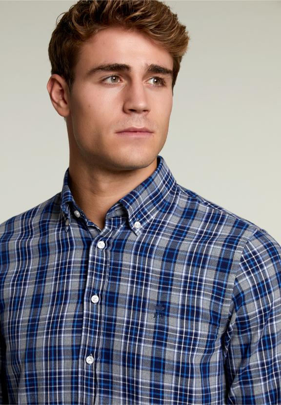 Chemise à Carreaux Sur Mesure Bleu/Gris - W