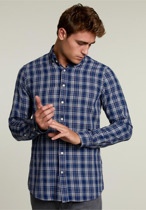 Chemise à Carreaux Sur Mesure Bleu/Gris - W