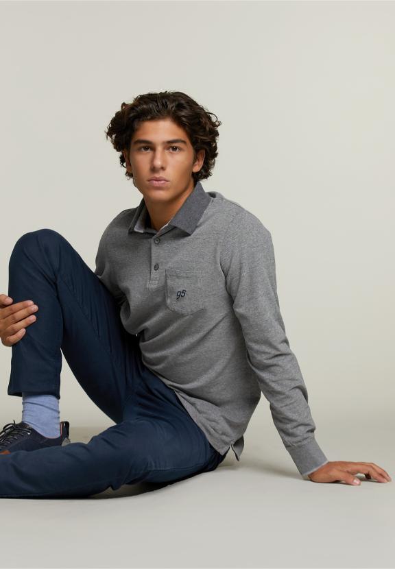 Custom Fit Cotton Polo With Pocket Graphite Mix - Gris