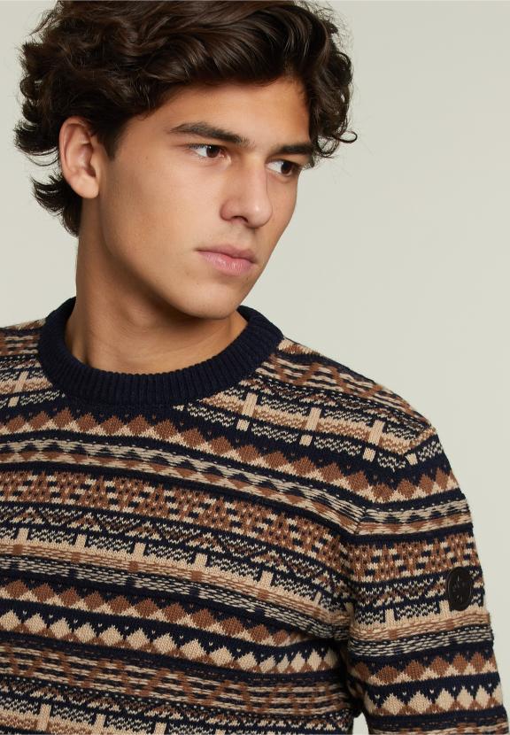 Pull Fantaisie en Laine Sur Mesure Bleu Marine - Bleu - W