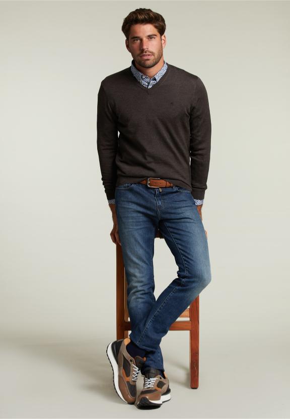 Pull en V sur mesure en mérinos Barrel Mix - Marron - RM22W-C9952_A-000 - W