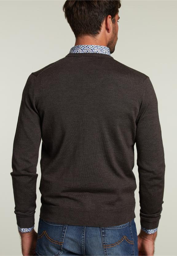 Pull en V sur mesure en mérinos Barrel Mix - Marron - RM22W-C9952_A-000 - W