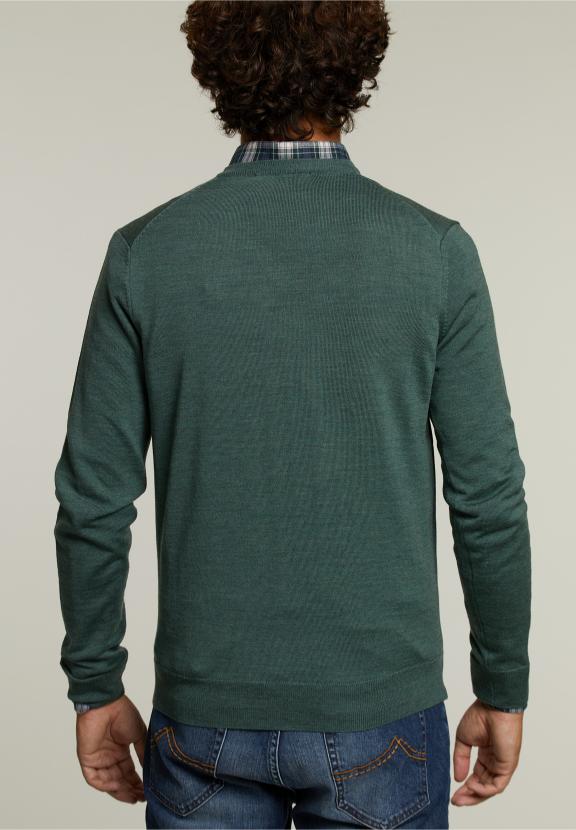 Custom Fit Merino V-Neck Pullover Cottage Mix - Kaki