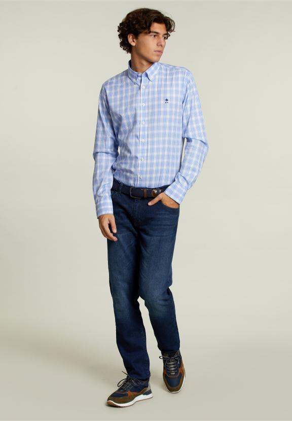 Custom Fit Checked Shirt Multi - Bleu