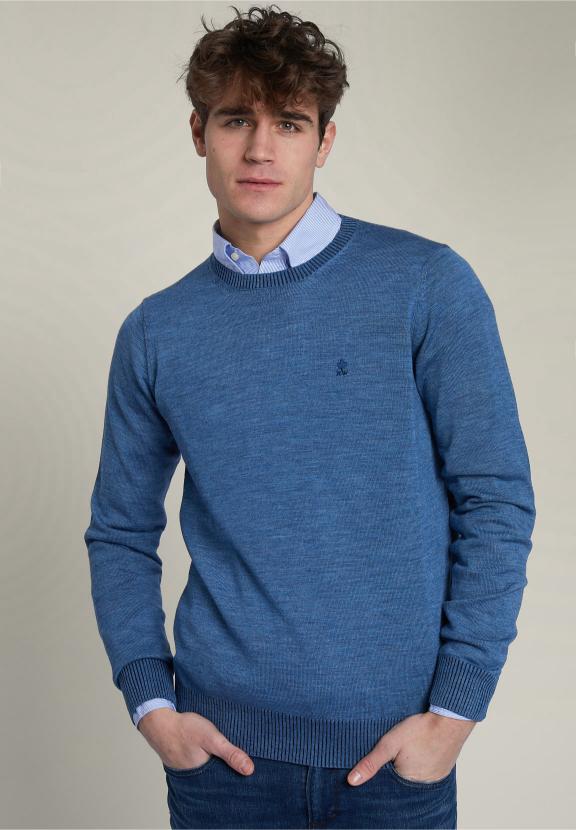Slim Fit Round Neck Pullover Blue - Bleu