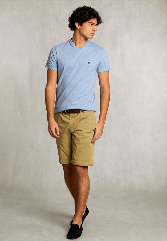 Slim Fit Pima Cotton V-Neck T-Shirt Dk Victoria Mix - Bleu