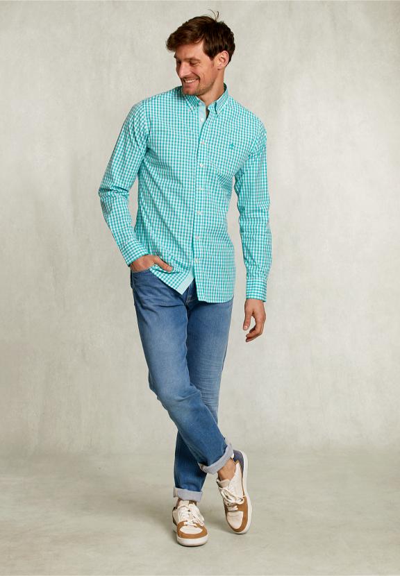 Custom Fit Checked Shirt White/Green - Vert
