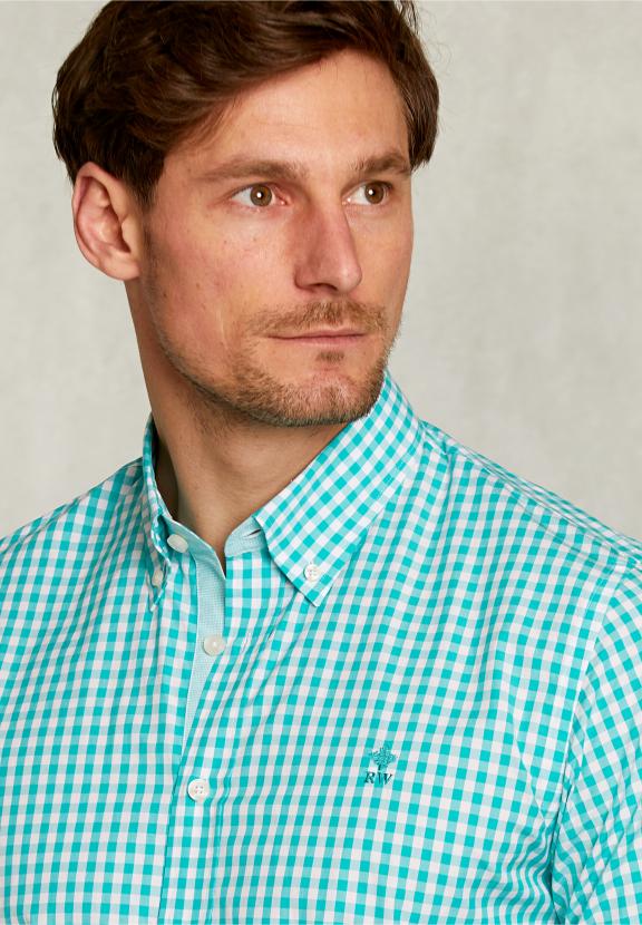 Custom Fit Checked Shirt White/Green - Vert