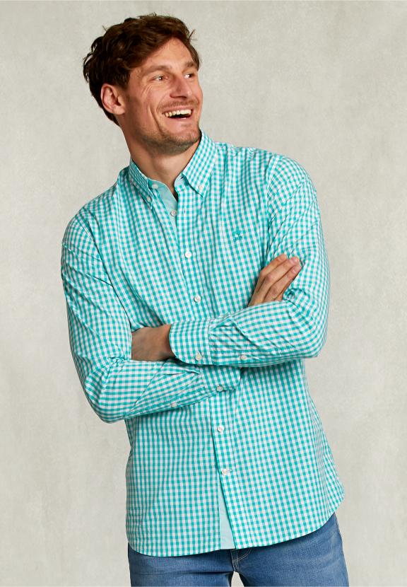 Custom Fit Checked Shirt White/Green - Vert
