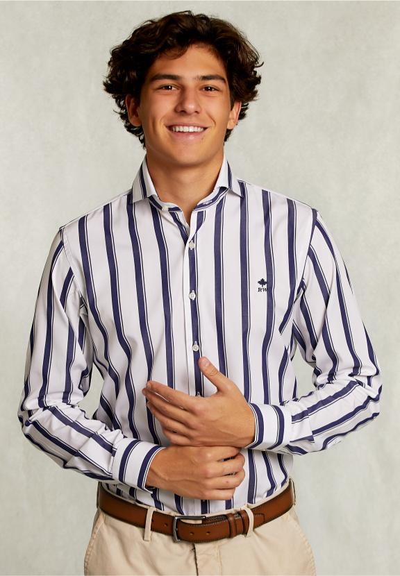 Custom Fit Striped Shirt Blue/White - Bleu