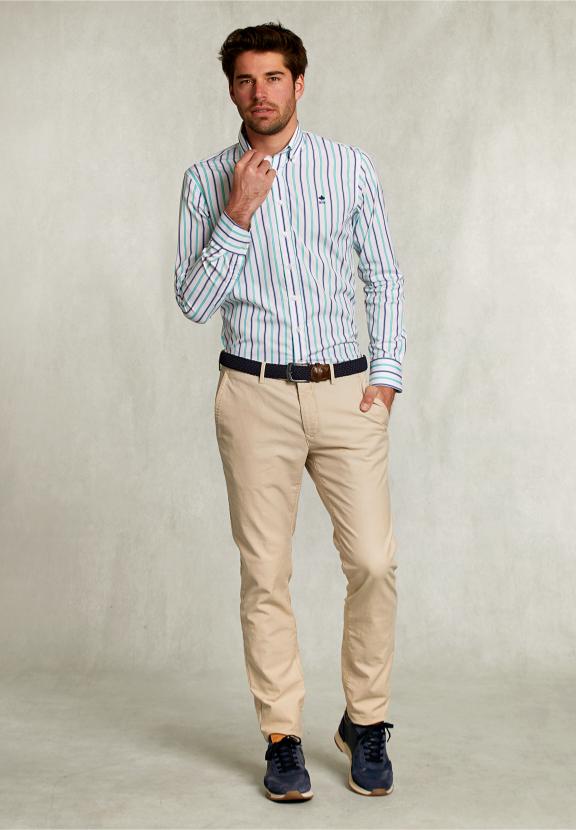 Slim Fit Striped Shirt Green/Blue - Vert