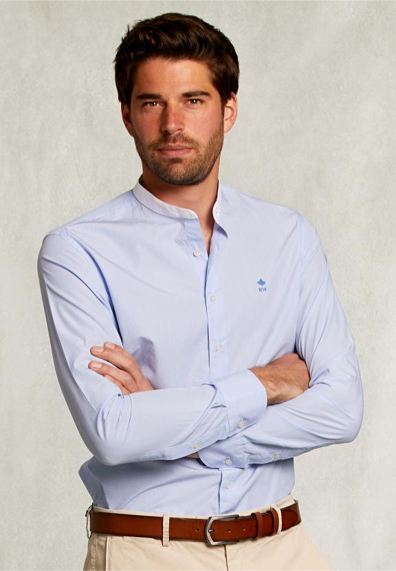 Slim Fit Striped Shirt Henley Collar Blue/White - Bleu