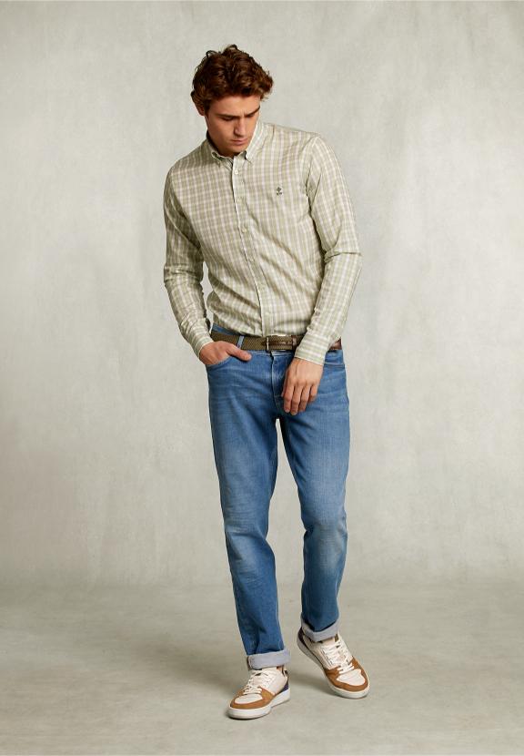 Custom Fit Checked Shirt Green/White - Vert