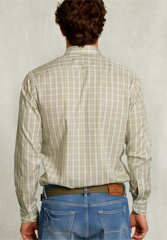 Custom Fit Checked Shirt Green/White - Vert