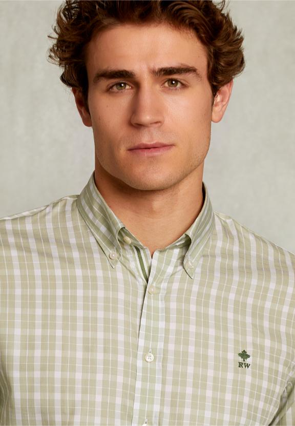 Custom Fit Checked Shirt Green/White - Vert