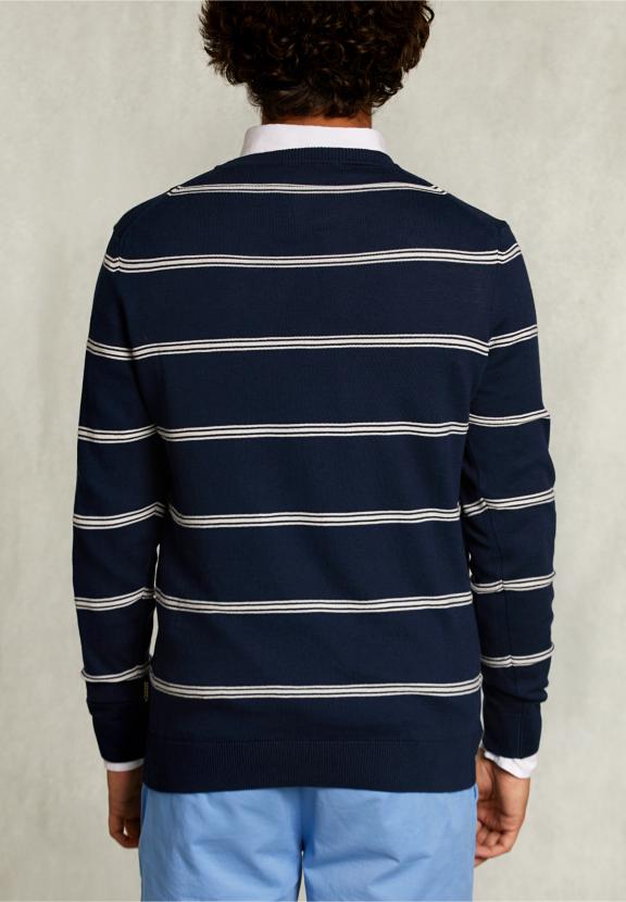 Slim Fit Striped Pima Cotton Sweater French Dark Mix - Bleu