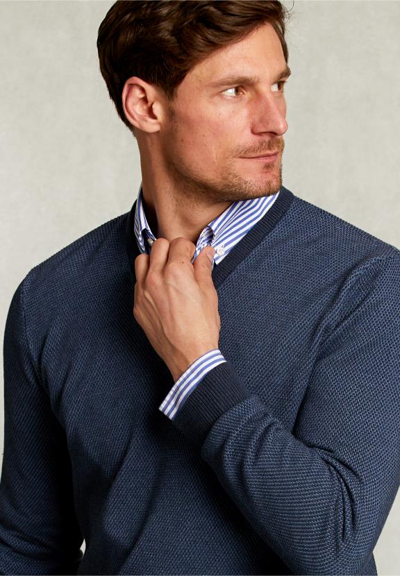 Custom Fit V-Neck Sweater Dark Mombasa Mix - Bleu