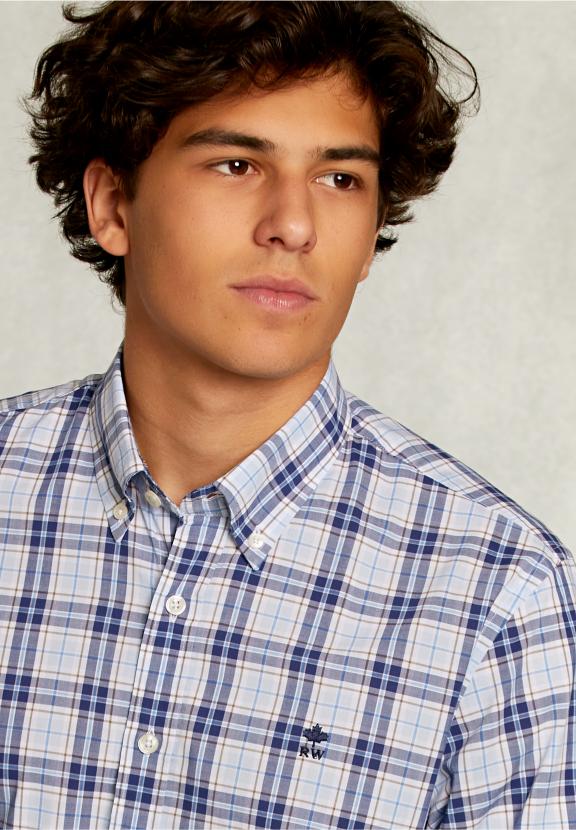 Custom Fit Checked Shirt Blue/White - Bleu