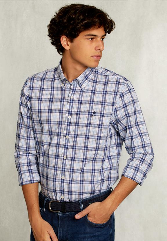 Custom Fit Checked Shirt Blue/White - Bleu