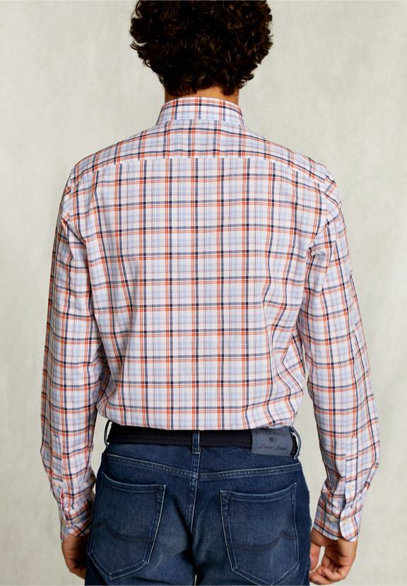Custom Fit Checked Shirt Orange/Blue - Bleu