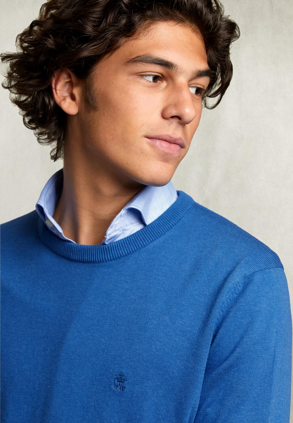 Basic Crew Neck Pullover Exotic Blue Mix - Bleu