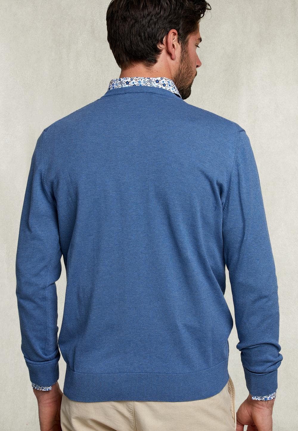 Basic V-Neck Pullover Dark Denim Mix - Bleu