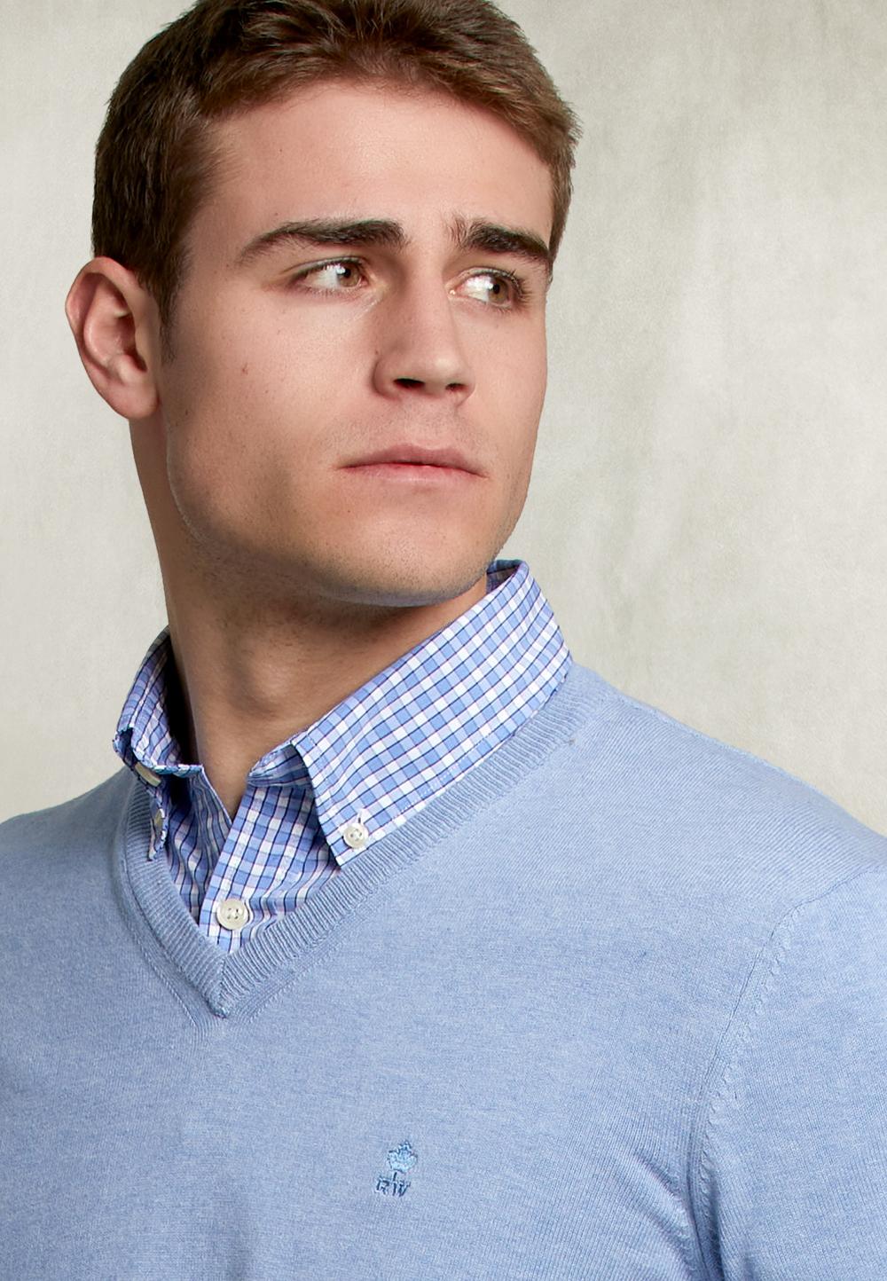 Basic V-Neck Pullover Pool Mix - Bleu