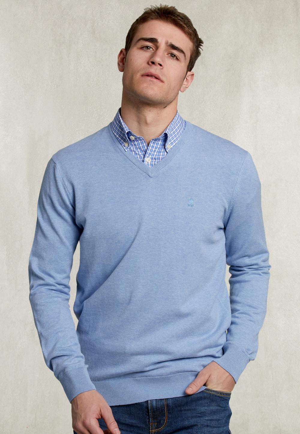 Basic V-Neck Pullover Pool Mix - Bleu