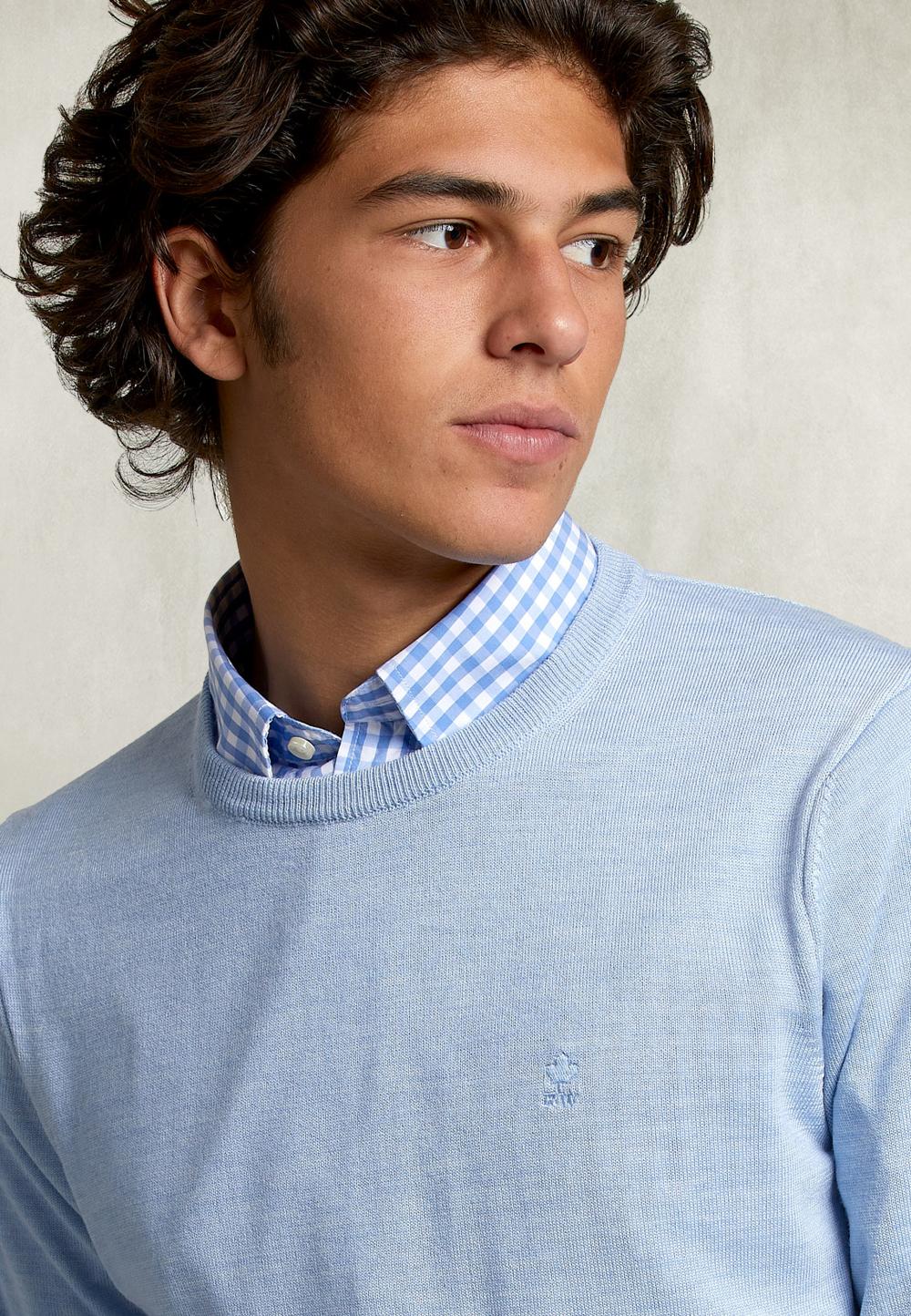 Basic Merino Crew Neck Pullover Dolphin Mix - Bleu