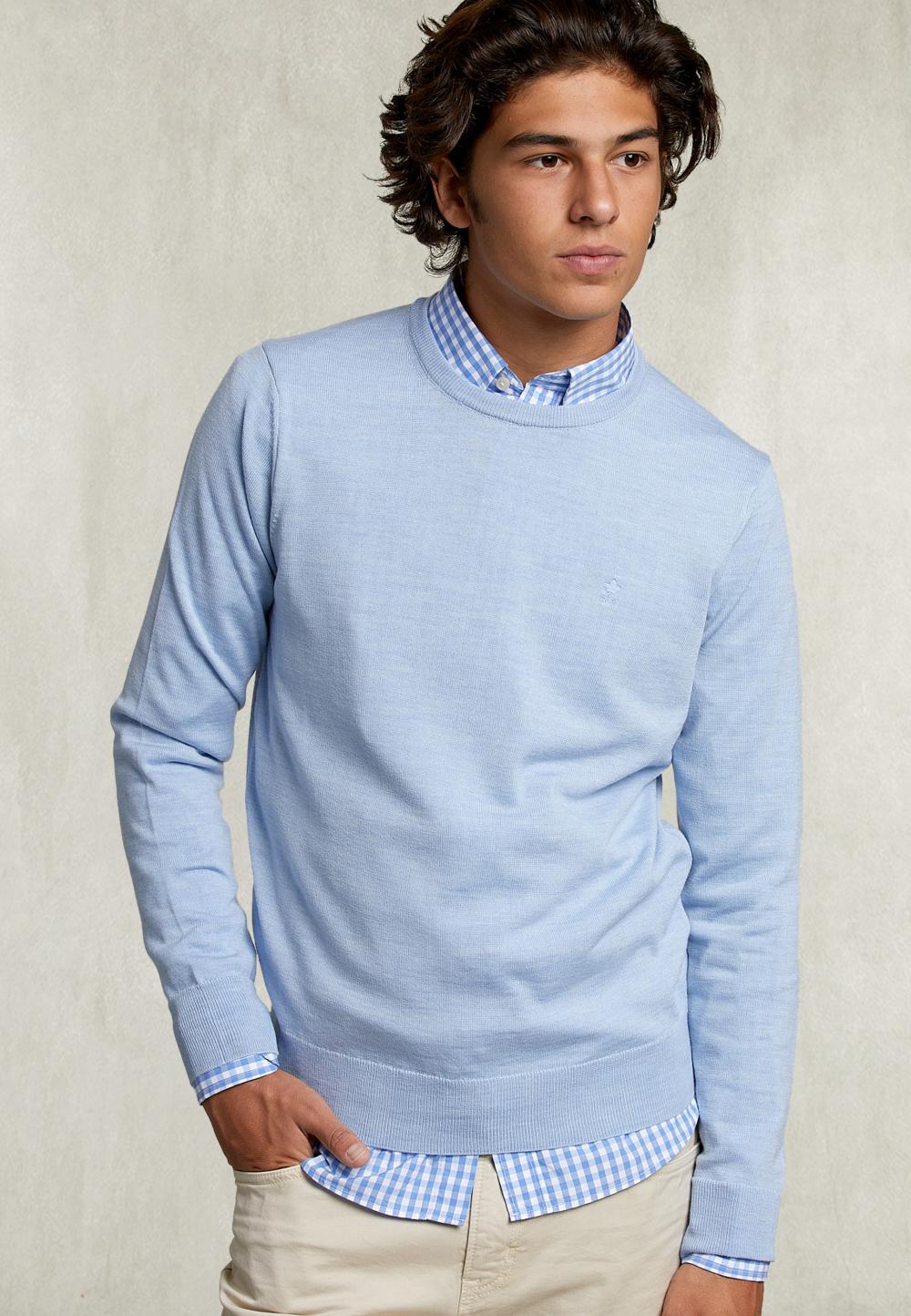 Basic Merino Crew Neck Pullover Dolphin Mix - Bleu