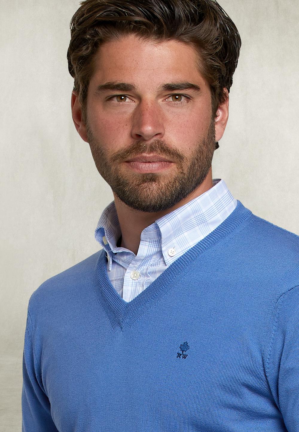 Basic Merino V-Neck Pullover Blue Bird - Bleu