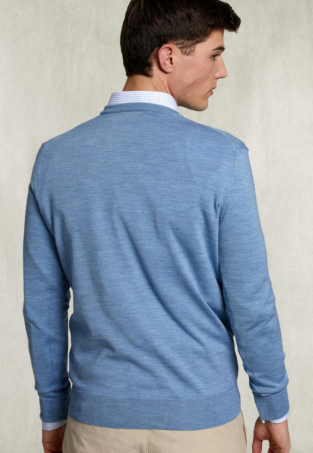 Basic Merino V-Neck Pullover Dark Chambray Mix - Bleu