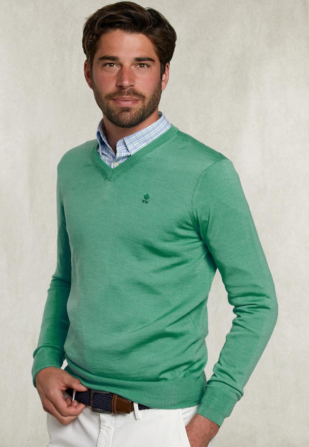Basic Merino V-Neck Pullover Margarita Mix - Vert