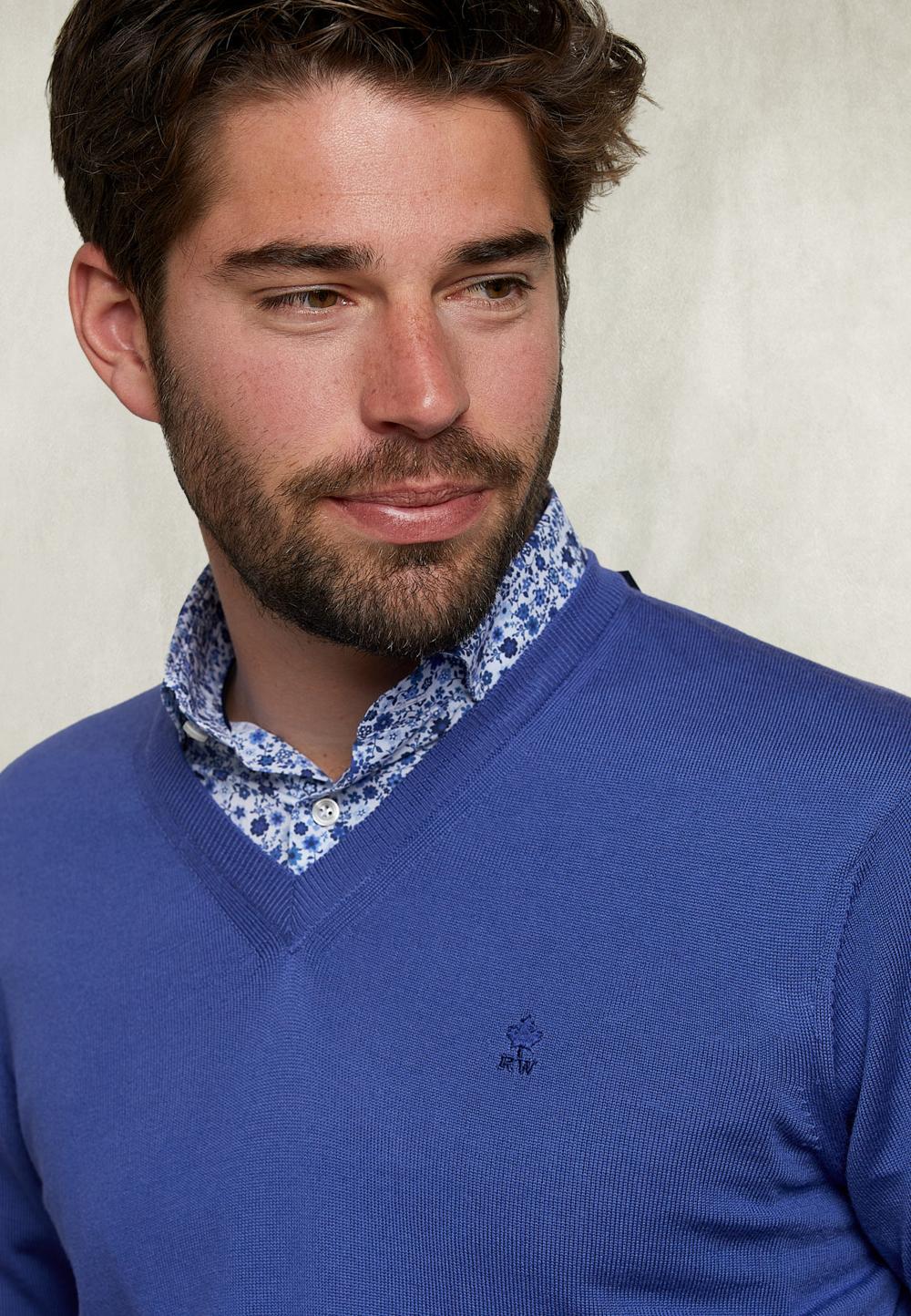 Basic Merino V-Neck Pullover Toeareg - Bleu