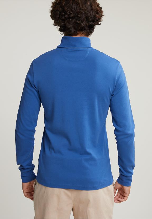 Cotton Roll Neck T-Shirt Long Sleeves Crown Blue - Bleu