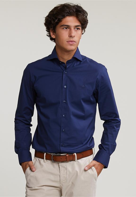 Slim Fit Uni Shirt Blue - Bleu