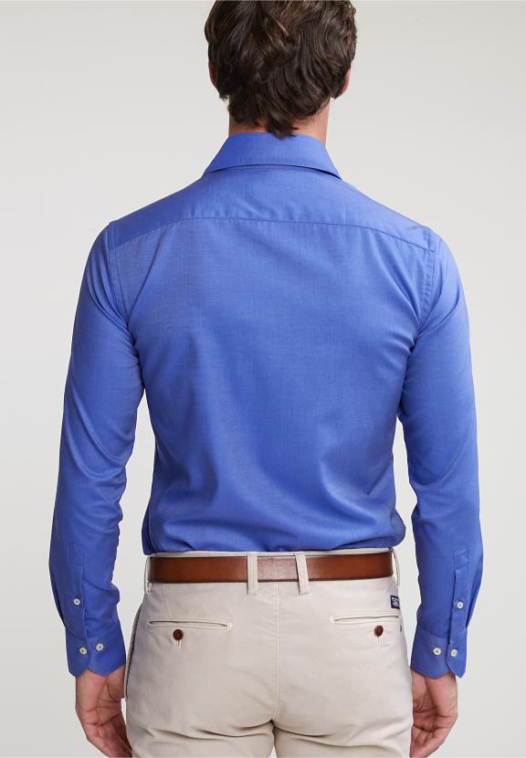 Slim Fit Uni Cotton Shirt Blue - Bleu