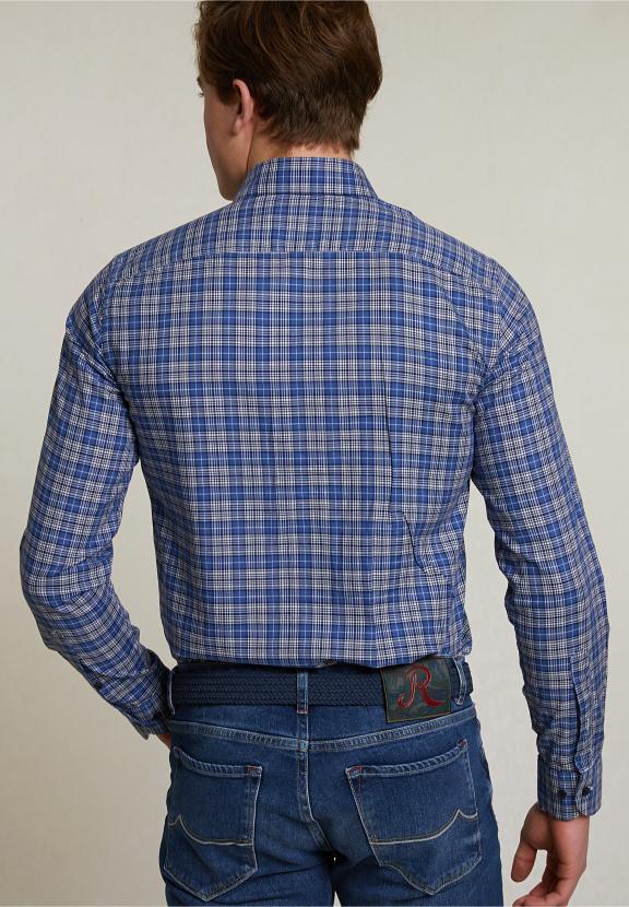 Custom Fit Checked Shirt Blue - Bleu