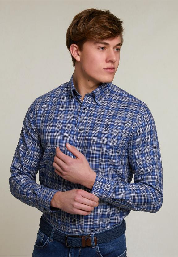 Custom Fit Checked Shirt Blue - Bleu