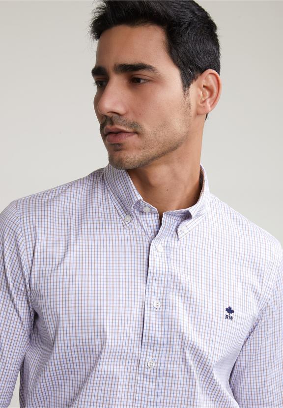 Custom Fit Checked Shirt Brown/Blue - Multi