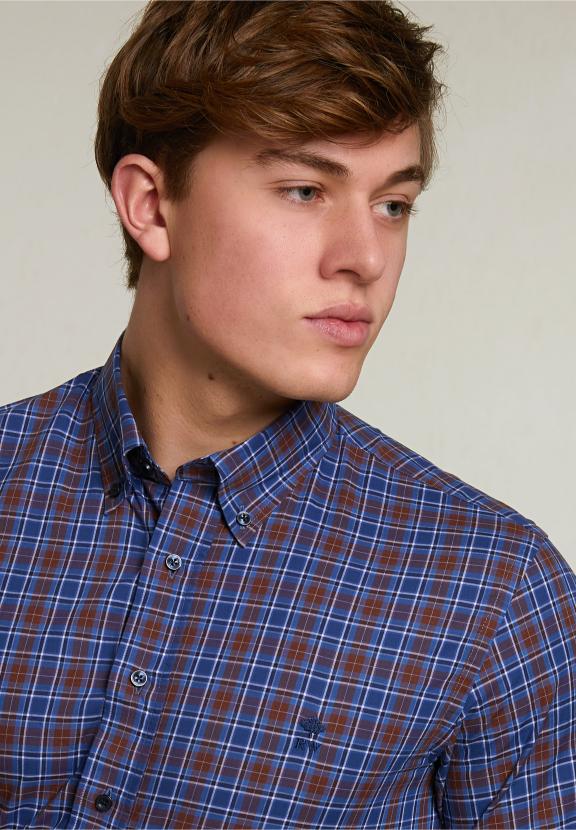 Slim Fit Checked Shirt Red/Blue - Marron