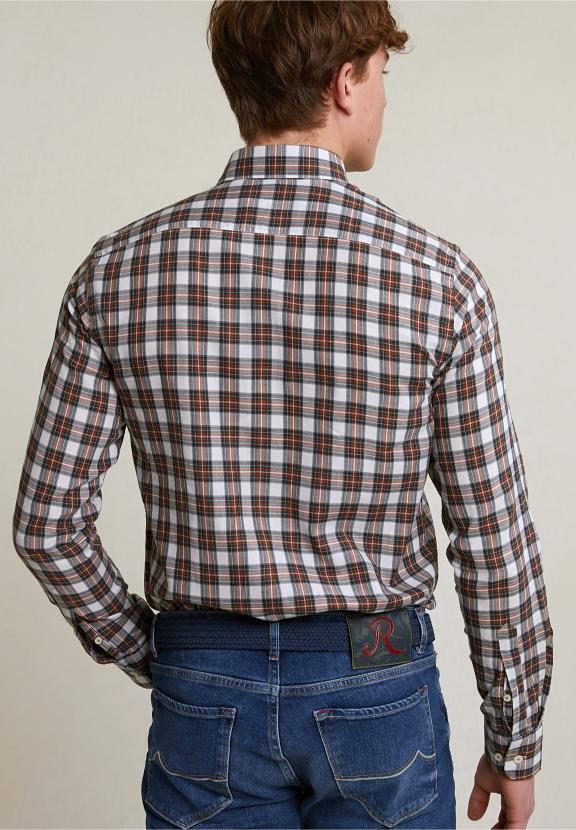 Custom Fit Checked Shirt Green/Beige - Vert