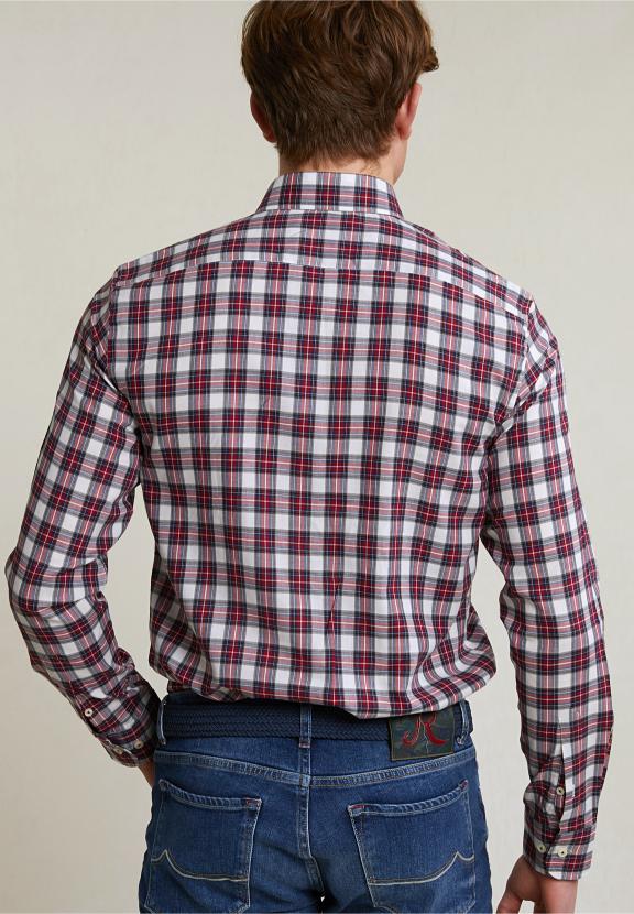 Custom Fit Checked Shirt Red/Beige - Rouge